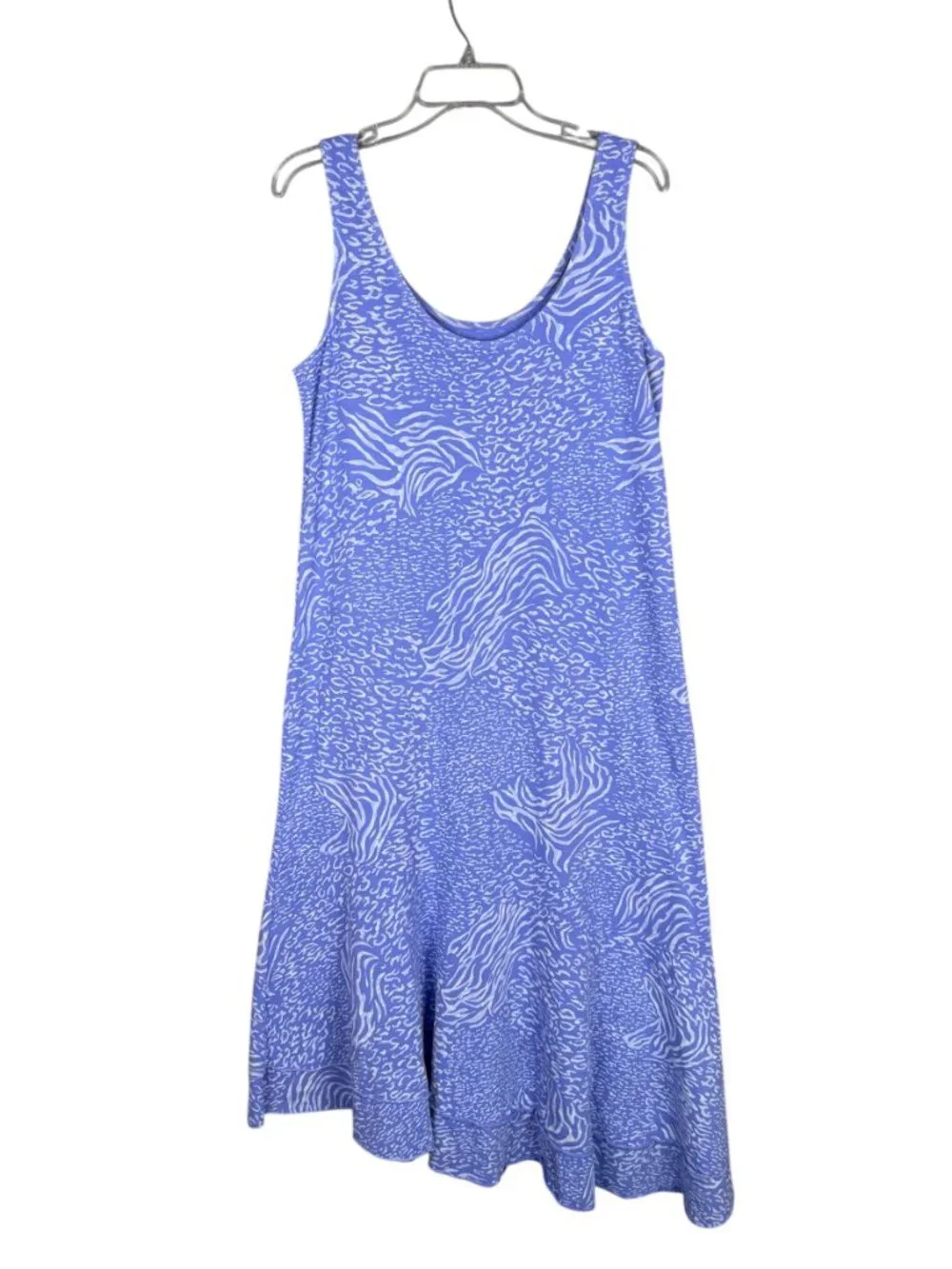 Fresh Produce L Sleeveless Tank Midi Dress Asymmetric Ruffle Hem Blue Ocean Prin - Picture 3 of 10